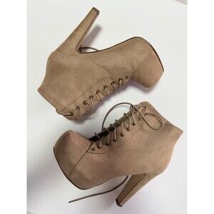 Speed 98 Women’s Lace Up High Heel Beige Booties Size 8